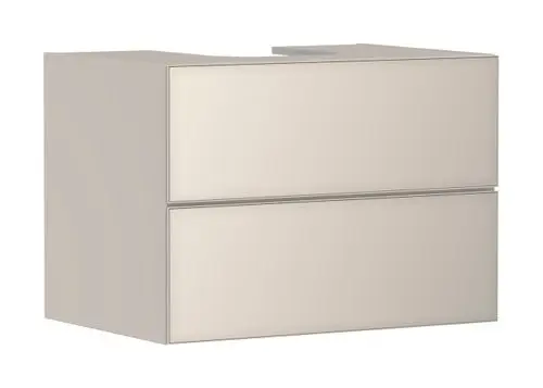 Waschtischunterschrank in matt sandbeige von Hansgrohe mit zwei Schubkästen. Kompakte Bauweise für Konsolen und Aufsatzwaschtisch.